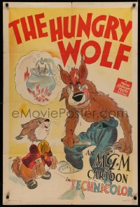 4d0285 HUNGRY WOLF 1sh 1942 MGM cartoon art of wolf thinking about cooking rabbit, ultra rare!
