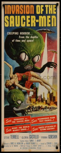 4d0404 INVASION OF THE SAUCER MEN insert 1957 Albert Kallis art of cabbage head aliens & sexy girl!