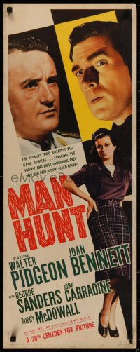 4d0407 MAN HUNT insert 1941 Fritz Lang, Walter Pidgeon, Joan Bennett, George Sanders, ultra rare!