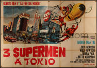 4d0148 TRE SUPERMEN A TOKIO Italian 4p 1968 different Tarantelli art of costumed superheroes, rare!