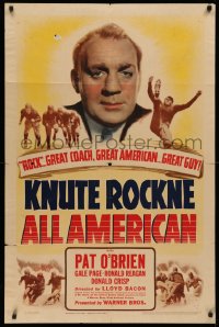 4d0292 KNUTE ROCKNE - ALL AMERICAN 1sh 1940 Pat O'Brien as legendary football coach, ultra rare!
