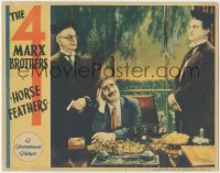 4d0354 HORSE FEATHERS linen LC 1932 college dean Groucho Marx two professors by his desk, ultra rare!