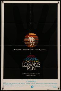 4d0294 LOGAN'S RUN int'l advance 1sh 1976 art of Michael York & Jenny Agutter on black background!