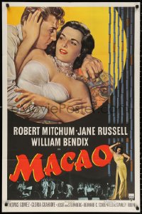 4d0296 MACAO 1sh 1952 Josef von Sternberg, best art of Robert Mitchum & sexy Jane Russell, rare!