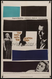 4d0297 MAN WITH THE GOLDEN ARM 1sh 1956 Frank Sinatra is hooked, classic Saul Bass artwork & design!