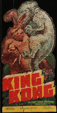 4d0144 KING KONG jigsaw puzzle 1933 150 pieces, fierce giant ape holding Wray & fighting dinosaur!