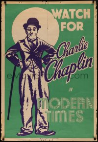 4d0386 MODERN TIMES Central Show 1sh 1936 different full-length art of Charlie Chaplin, ultra rare!