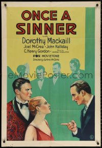 4d0300 ONCE A SINNER 1sh 1931 super young Joel McCrea, Dorothy Mackaill, Halliday, ultra rare!
