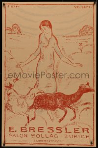 4d0247 E. BRESSLER 26x39 Swiss museum/art exhibition 1917 Emile Bressler art of woman & goats!