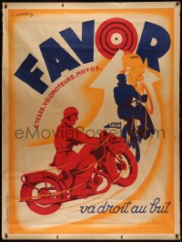 4d0073 FAVOR CYCLES VELOMOTEURS MOTOS 47x63 French advertising poster 1938 Mathey art of bikes!