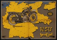 4d0432 NSU 2-sided 17x24 German advertising poster 1930 great art of motorcyle & info on back!