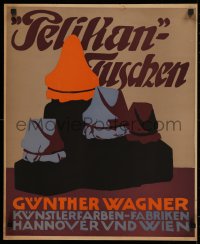 4d0429 PELIKAN TUSCHEN 20x25 German advertising poster 1909 great Walter Furst art, Pelican ink!