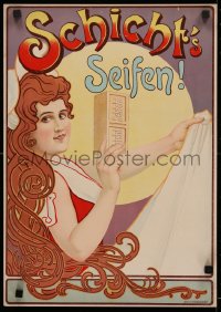 4d0147 SCHICHT'S SEIFEN 15x21 German advertising poster 1900s art of woman doing laundry with soap!