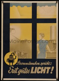 4d0245 STROMMANNCHEN SPRICHT ERST GUTES LICHT 23x33 German advertising poster 1920s N kitchen art!