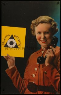 4d0246 TELEFON SERVICE 24x39 Swiss advertising poster 1930s great image of happy woman with phone!