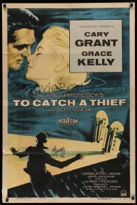 4d0315 TO CATCH A THIEF 1sh 1955 cool art of beautiful Grace Kelly & Cary Grant, Alfred Hitchcock!