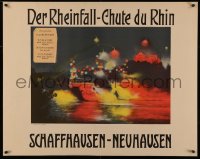 4d0248 DER RHEINFALL CHUTE DU RHIN 31x39 Swiss travel poster 1908 Rhine Falls by Laufen Castle, rare!