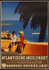4d0075 HAMBURG AMERICA LINE 33x47 German travel poster 1931 Anton art of women in oceanside town!