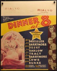 4d0137 DINNER AT 8 jumbo WC 1933 Jean Harlow, John & Lionel Barrymore, Dressler, Beery, ultra rare!