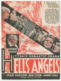 4d0003 HELL'S ANGELS herald 1930 sexy Jean Harlow, Howard Hughes $4,000,000 spectacle, very rare!