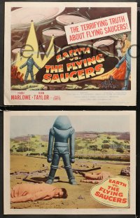 4d0324 EARTH VS. THE FLYING SAUCERS 8 LCs 1956 Ray Harryhausen sci-fi classic, rare complete set!