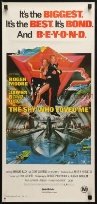 4f0035 SPY WHO LOVED ME Aust daybill R1980s great art of Roger Moore as James Bond 007 by Bob Peak!