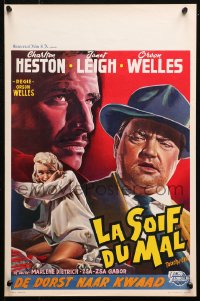 4f0244 TOUCH OF EVIL Belgian 1958 different art of Orson Welles, Charlton Heston & Janet Leigh