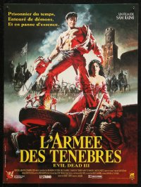 4f0050 ARMY OF DARKNESS French 16x22 1992 Sam Raimi, great art of Bruce Campbell w/chainsaw hand!