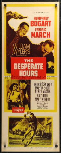 4f0659 DESPERATE HOURS insert 1955 Humphrey Bogart, March, William Wyler, yellow background design!