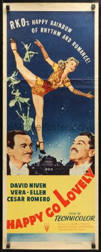 4f0688 HAPPY GO LOVELY insert 1951 art of David Niven, Vera-Ellen & Cesar Romero, musical!