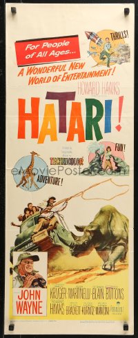 4f0691 HATARI insert 1962 Howard Hawks, artwork of John Wayne rounding up rhino in Africa!