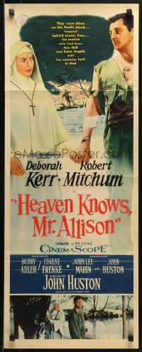 4f0694 HEAVEN KNOWS MR. ALLISON insert 1957 barechested Robert Mitchum w/rifle & nun Deborah Kerr!