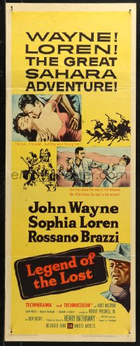 4f0726 LEGEND OF THE LOST insert 1957 romantic art of John Wayne tangling with sexiest Sophia Loren!