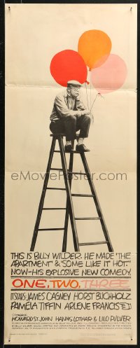 4f0756 ONE, TWO, THREE insert 1962 wonderful Saul Bass art of Billy Wilder on ladder with balloons!