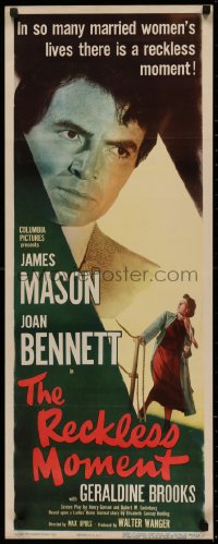 4f0776 RECKLESS MOMENT insert 1949 James Mason with scared Joan Bennett, directed by Max Ophuls!