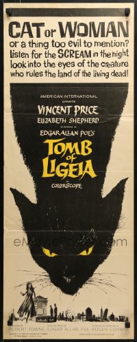 4f0829 TOMB OF LIGEIA insert 1965 Vincent Price, Roger Corman, Edgar Allan Poe, cool cat artwork!