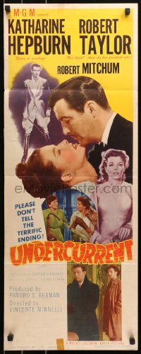 4f0835 UNDERCURRENT insert 1946 Katharine Hepburn wonders where Robert Taylor's brother is!