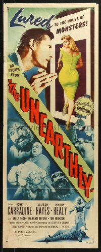 4f0836 UNEARTHLY insert 1957 John Carradine & sexy Sally Todd lured to the house of monsters!