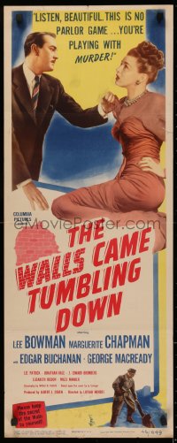 4f0841 WALLS CAME TUMBLING DOWN insert 1946 Lee Bowman, Marguerite Chapman, cool crime artwork!
