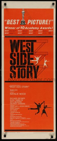 4f0846 WEST SIDE STORY insert 1962 Robert Wise classic musical, Natalie Wood, red art by Caroff!