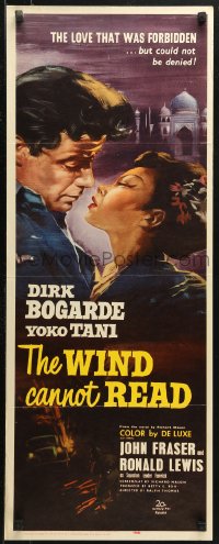 4f0853 WIND CANNOT READ insert 1960 romantic close up art of Dirk Bogarde & Yoko Tani in British India!