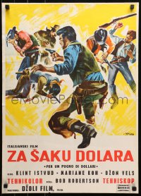 4f0277 FISTFUL OF DOLLARS Yugoslavian 20x27 1965 Leone, Clint Eastwood, different generic Symeoni art!