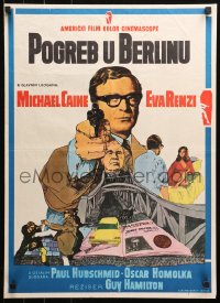 4f0279 FUNERAL IN BERLIN Yugoslavian 19x27 1967 Michael Caine pointing gun, directed by Guy Hamilton!