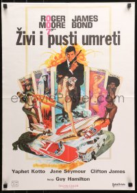 4f0287 LIVE & LET DIE Yugoslavian 20x28 1973 McGinnis art of Moore as James Bond & sexy girls!