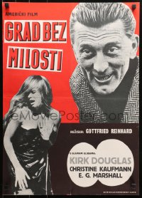 4f0307 TOWN WITHOUT PITY Yugoslavian 19x27 1961 different intense Kirk Douglas, distressed Kaufmann!