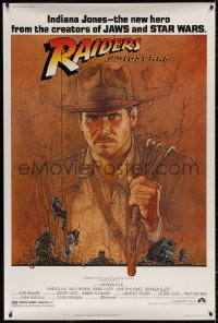 4g0123 RAIDERS OF THE LOST ARK 40x60 1981 Richard Amsel art of Harrison Ford, Steven Spielberg!