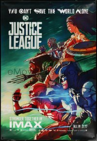 4g0092 JUSTICE LEAGUE IMAX DS bus stop 2017 different portrait of Gadot as Wonder Woman, Momoa, cast!