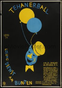 4g0022 TEHANER BALL German 33x47 1934 K. Leiss art of balloons coming out from under man's hat!