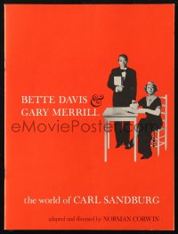 4g1413 WORLD OF CARL SANDBURG stage play souvenir program book 1959 Bette Davis & Gary Merrill!