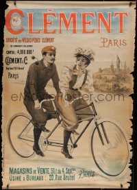 4g0167 CLEMENT 42x59 French advertising poster 1900s wonderful art of couple on tandem bicycle!